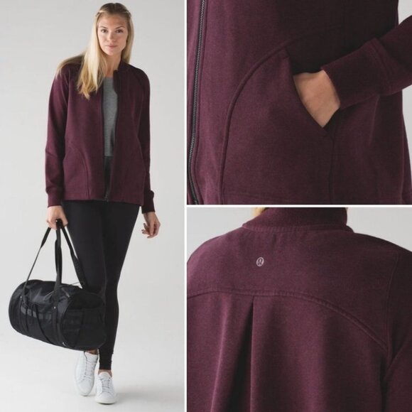 Lululemon Purple Bomber‎ Jacket Size 4 French Terry Fleece Warm Pleat To Street - Picture 3 of 13